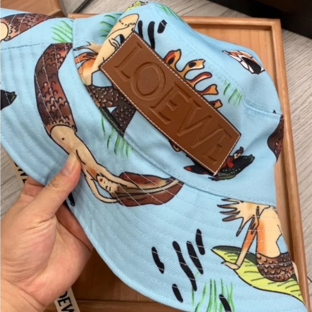 LOEWE Blue Bucket Hat with Mermaid Print - Picture 6 of 9